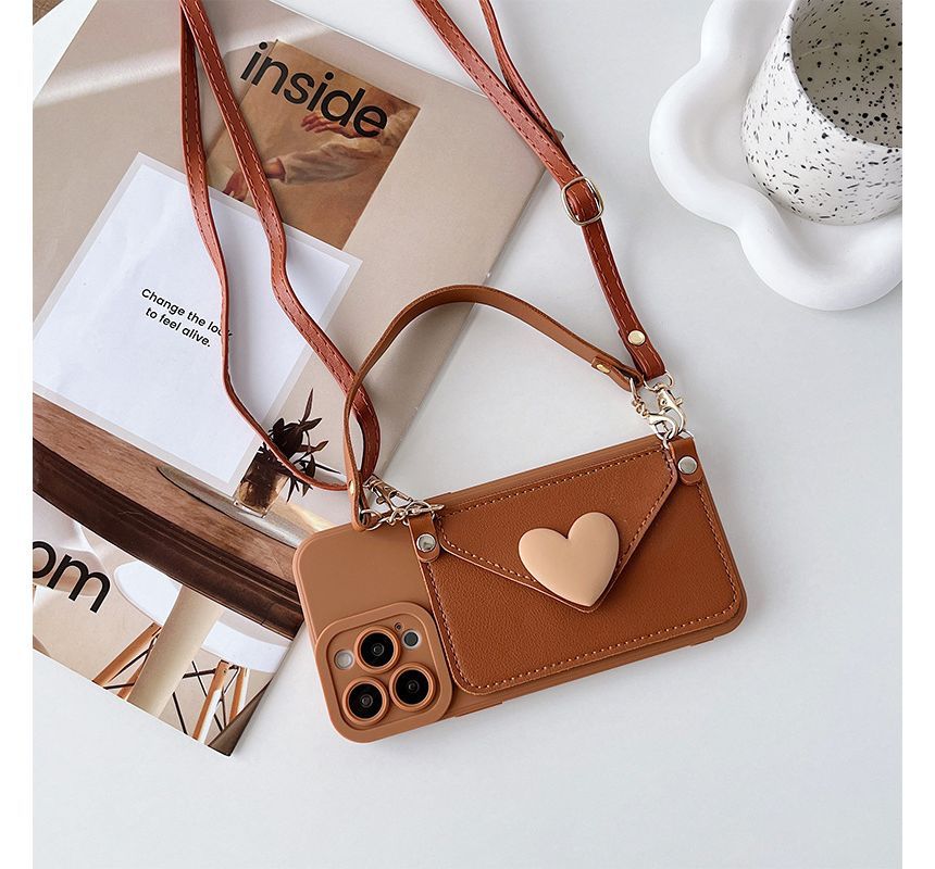 Heart Coin Purse Crossbody Strap Phone Case - iPhone 14 Pro Max / 14 Pro / 14 Max / 14 / 13 Pro Max / 13 Pro / 13 / 13 mini / 12 Pro Max / 12 Pro / 12 / 12 mini / 11 Pro Max / 11 Pro / 11 / SE / XS Max / XS / XR / X / 8 / 8 Plus / 7 / 7 Plus