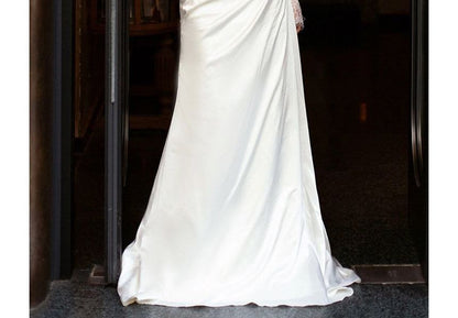 Off-Shoulder Long Lace-Sleeve A-Line Wedding Gown