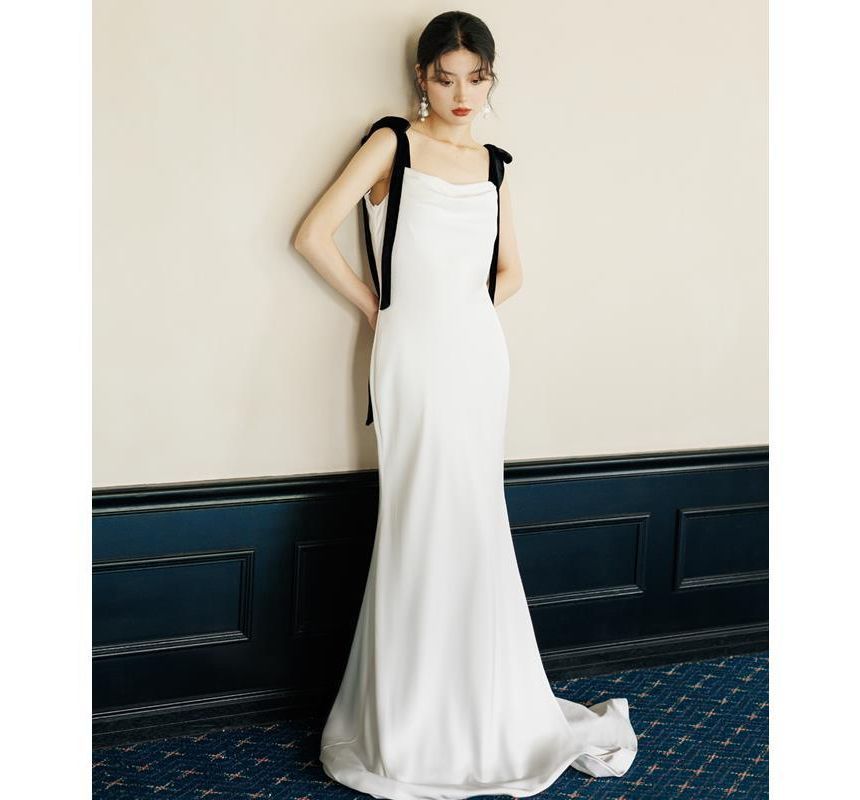 Tie-Shoulder Open Back A-Line Evening Gown