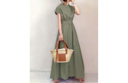 Short Sleeve Crewneck A-Line Maxi Dress