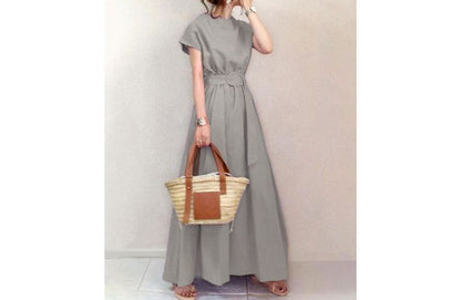 Short Sleeve Crewneck A-Line Maxi Dress