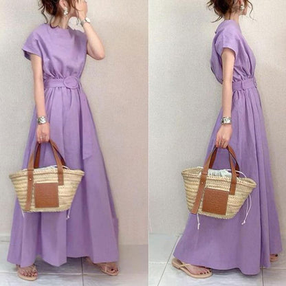 Short Sleeve Crewneck A-Line Maxi Dress