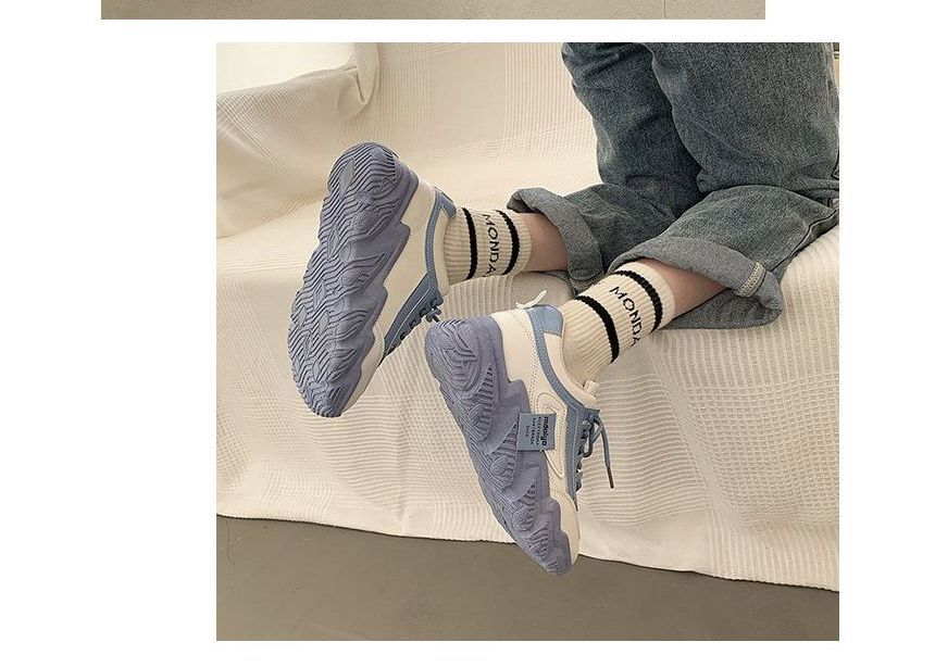 Two Tone Applique Lace-Up Platform Sneakers