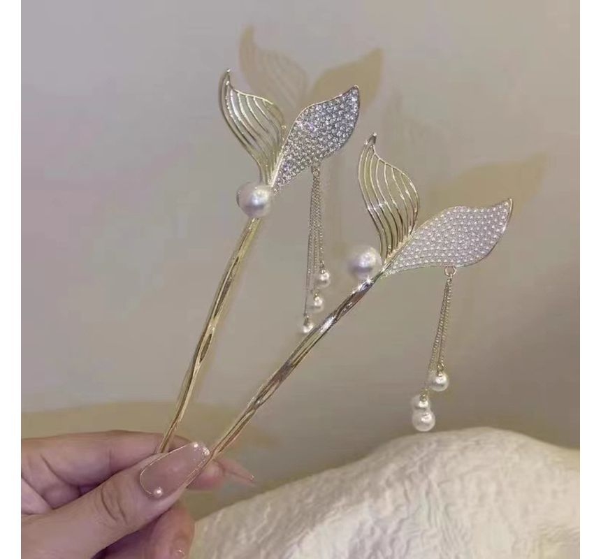 Mermaid Tail Rhinestone Faux Pearl Alloy Hair Stick