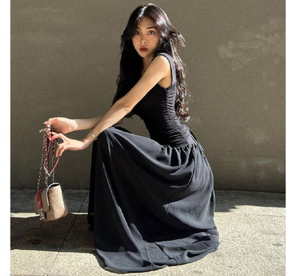 Sleeveless Square Neck A-Line Maxi Dress