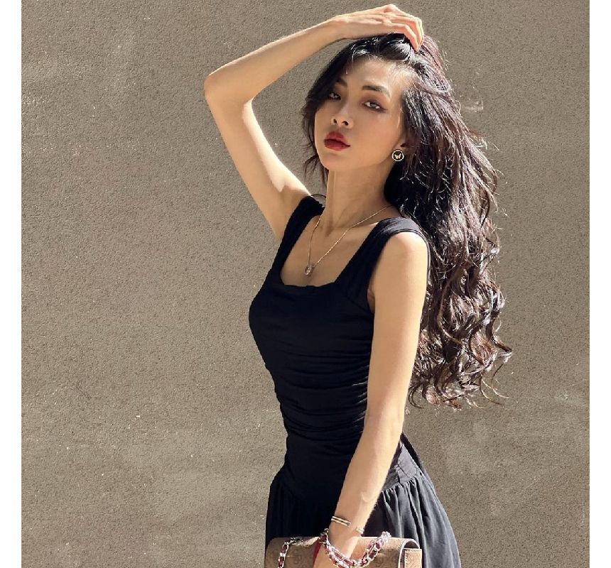 Sleeveless Square Neck A-Line Maxi Dress