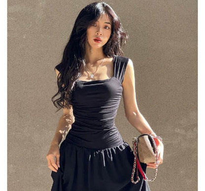 Sleeveless Square Neck A-Line Maxi Dress