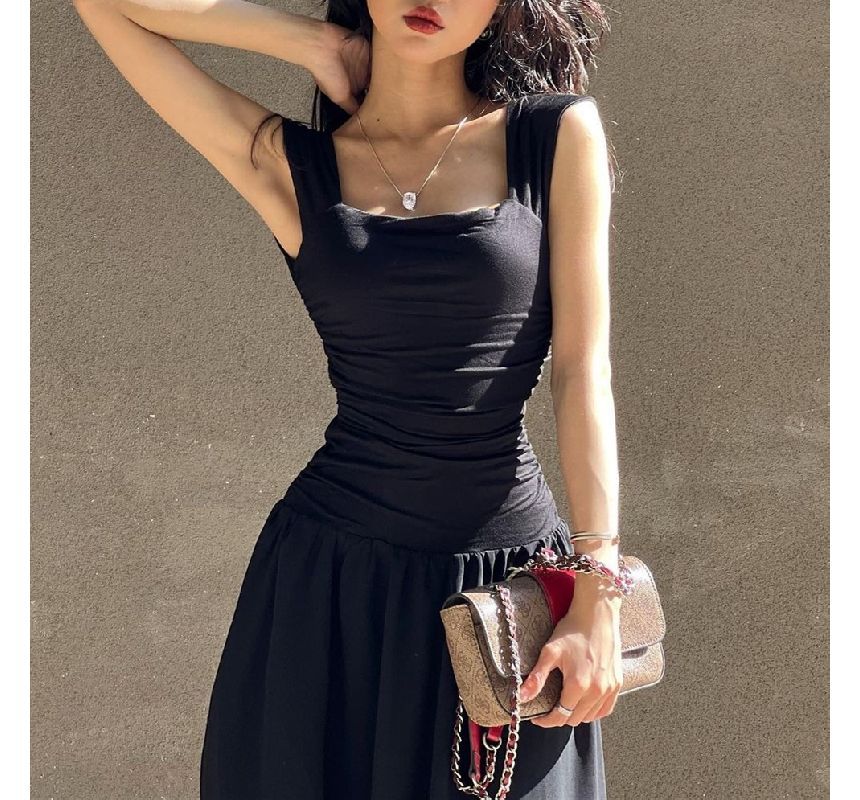 Sleeveless Square Neck A-Line Maxi Dress