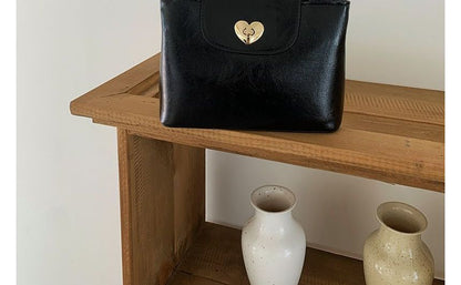 Heart Lock Faux Leather Handbag