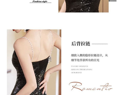 Spaghetti Strap V-Neck Sequin Mesh A-Line Evening Gown