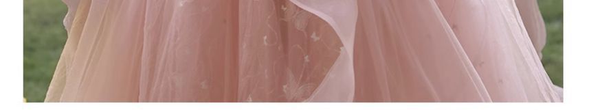 Short-Sleeve Square Neck Lace-Up Back Mesh A-Line Evening Gown