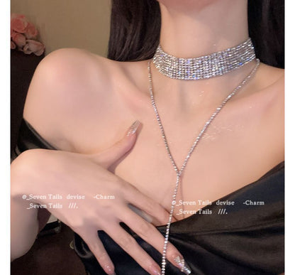 Rhinestone Layered Choker Necklace