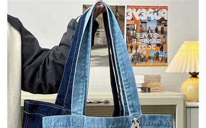 Lettering Washed Denim Tote Bag