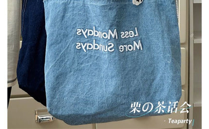 Lettering Washed Denim Tote Bag