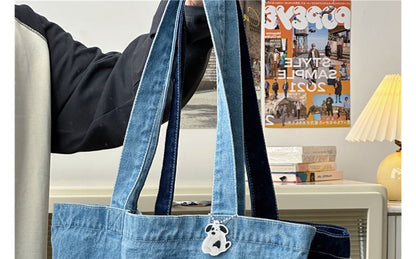 Lettering Washed Denim Tote Bag