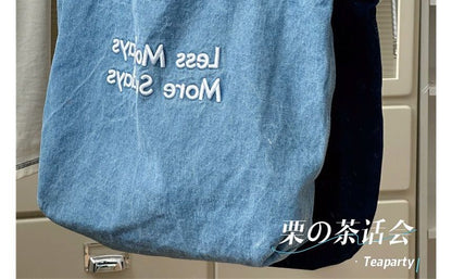 Lettering Washed Denim Tote Bag