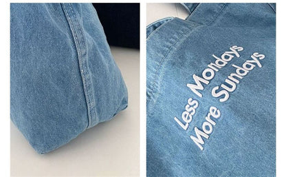 Lettering Washed Denim Tote Bag