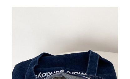Lettering Washed Denim Tote Bag