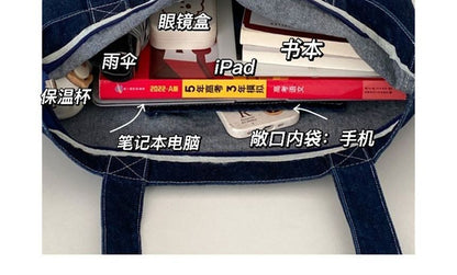 Lettering Washed Denim Tote Bag