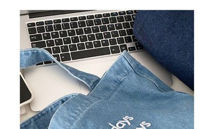 Lettering Washed Denim Tote Bag