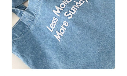 Lettering Washed Denim Tote Bag