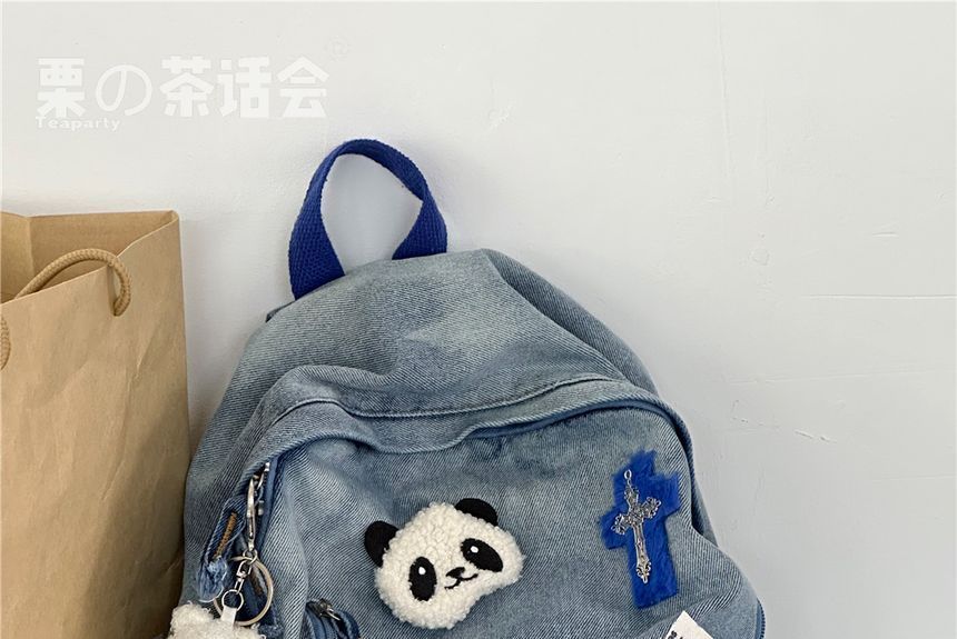 Star Applique Washed Paneled Denim Backpack