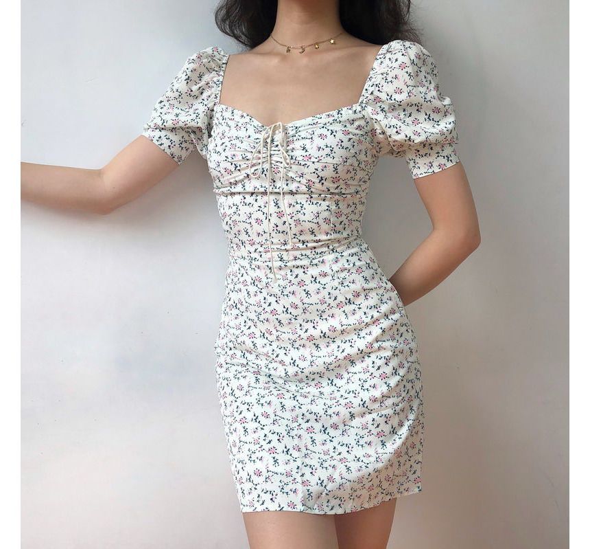 Short-Sleeve Floral Mini Sheath Dress