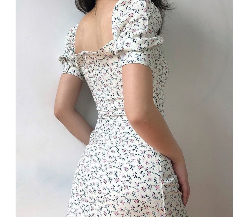Short-Sleeve Floral Mini Sheath Dress