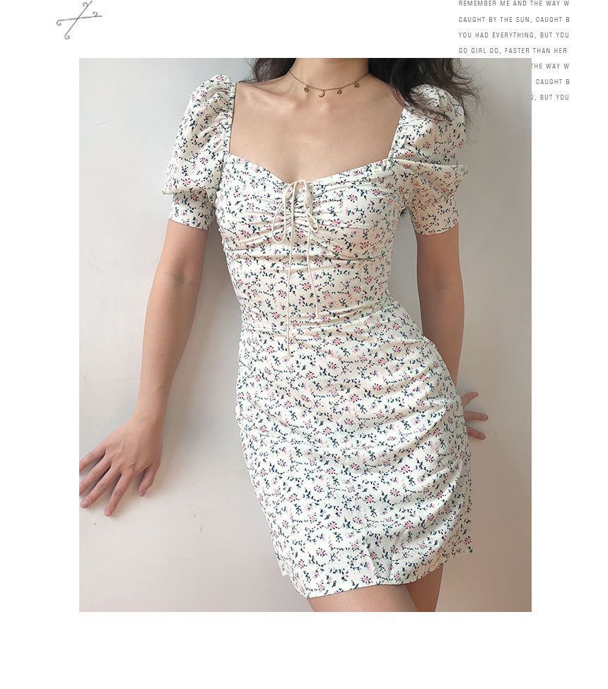 Short-Sleeve Floral Mini Sheath Dress