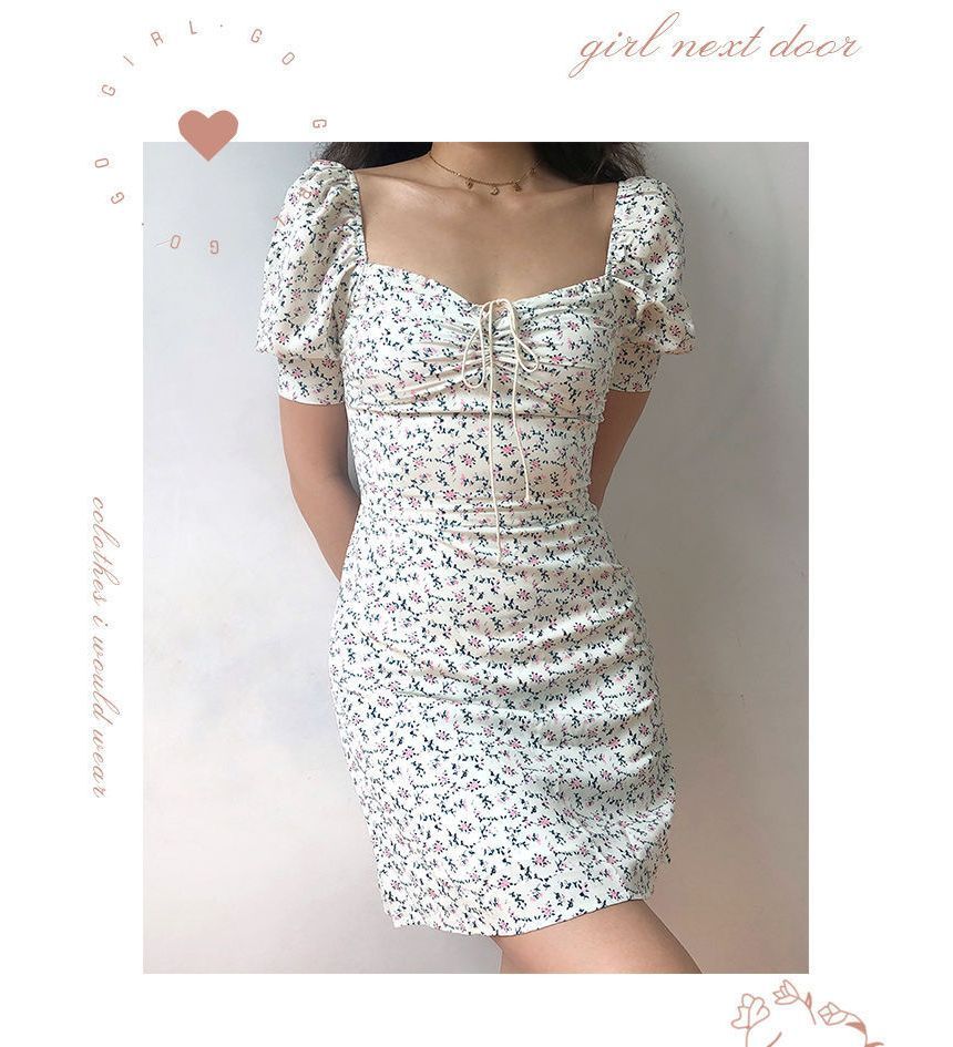 Short-Sleeve Floral Mini Sheath Dress