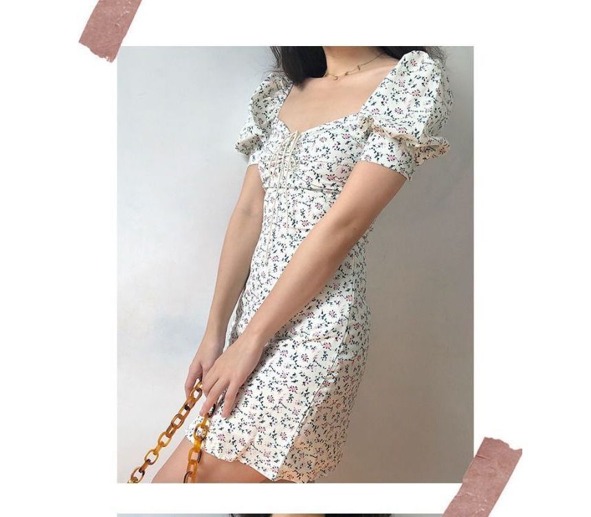 Short-Sleeve Floral Mini Sheath Dress