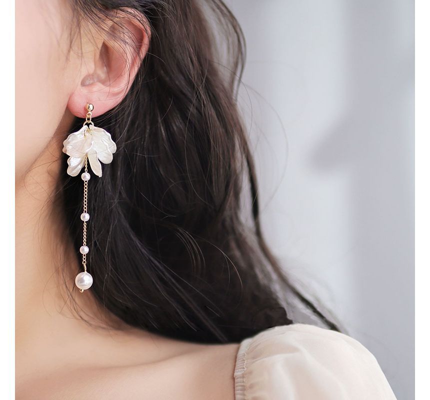 Petal Faux Pearl Drop Earring / Clip On Earring