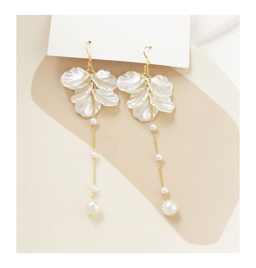 Petal Faux Pearl Drop Earring / Clip On Earring