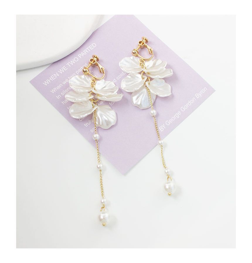 Petal Faux Pearl Drop Earring / Clip On Earring