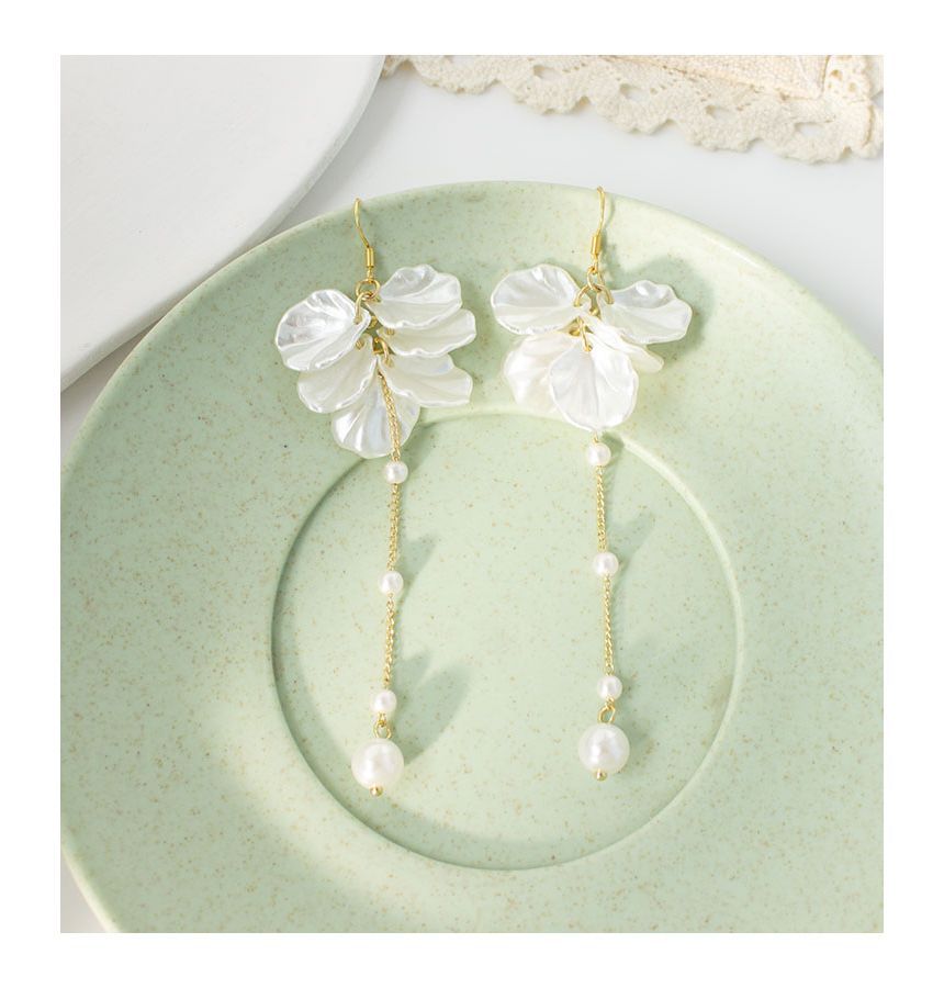 Petal Faux Pearl Drop Earring / Clip On Earring