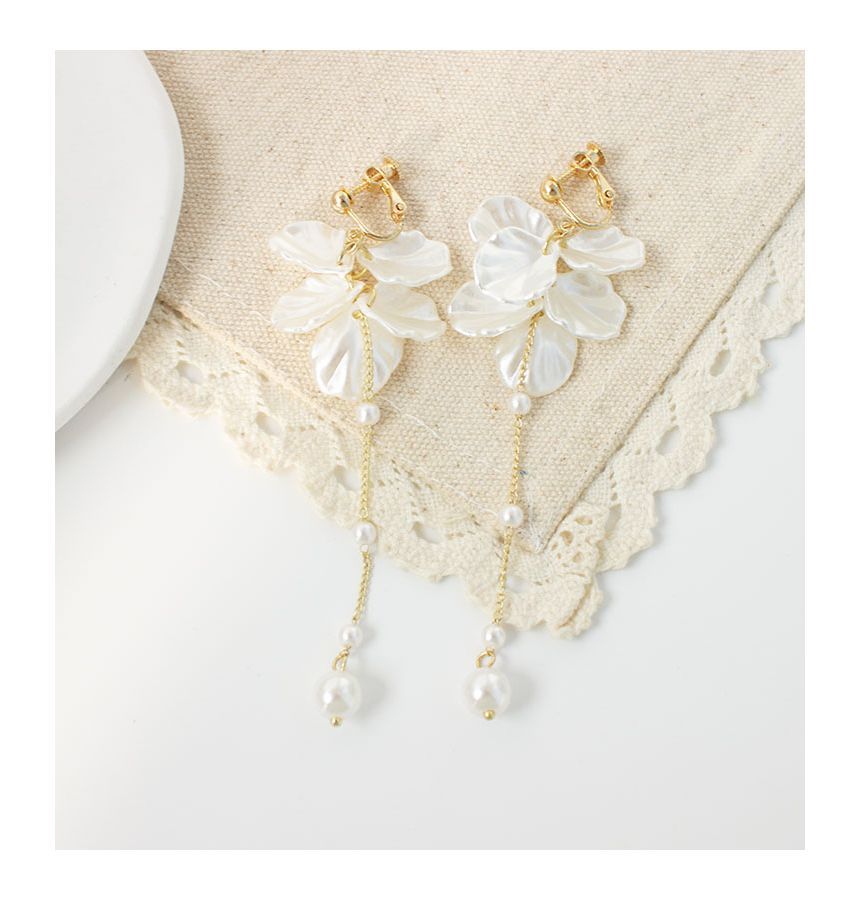 Petal Faux Pearl Drop Earring / Clip On Earring
