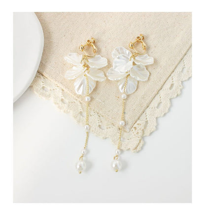 Petal Faux Pearl Drop Earring / Clip On Earring