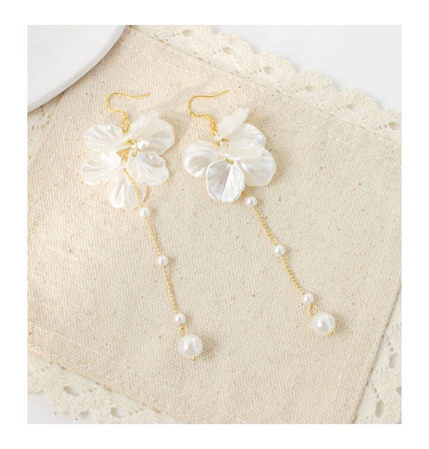 Petal Faux Pearl Drop Earring / Clip On Earring