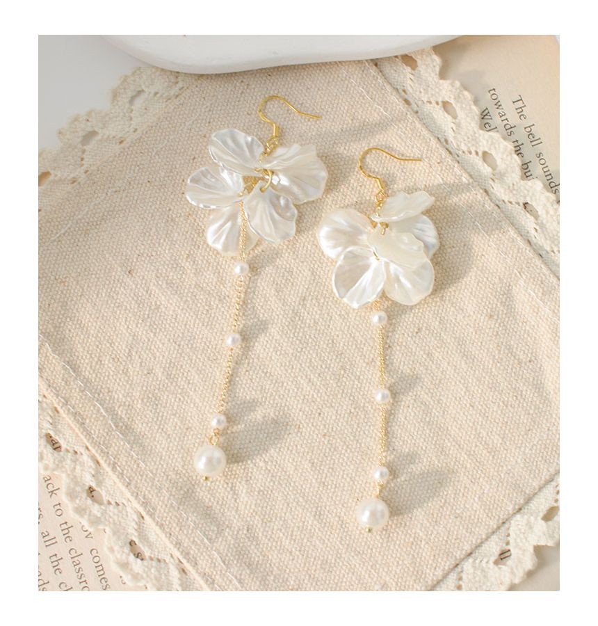 Petal Faux Pearl Drop Earring / Clip On Earring