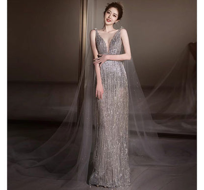 Sleeveless Sequin Sheath Evening Gown