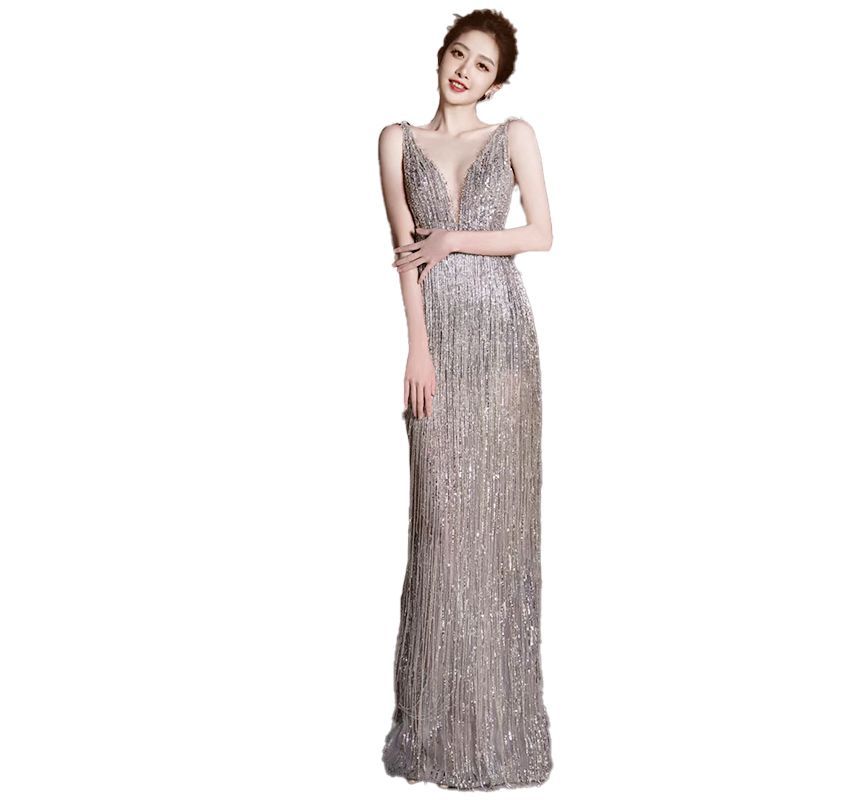 Sleeveless Sequin Sheath Evening Gown