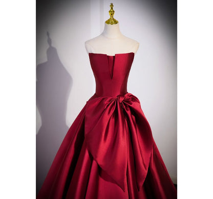 Evening Plain Gown A-Line Bow Tube Satin