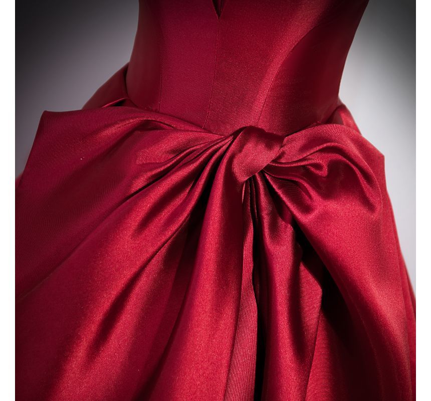 Evening Plain Gown A-Line Bow Tube Satin