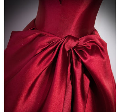 Plain Bow Satin A-Line Tube Evening Gown
