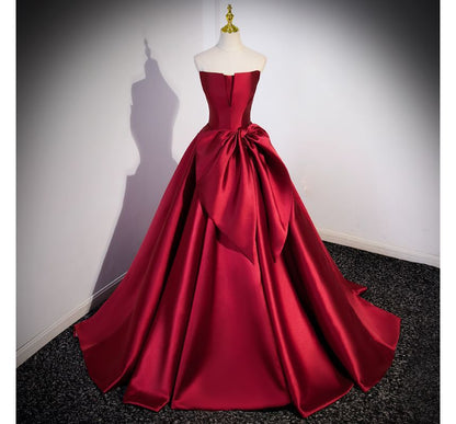 Evening Plain Gown A-Line Bow Tube Satin