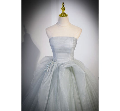 Gown Evening A-Line Mesh Tube Bow Plain Ruched