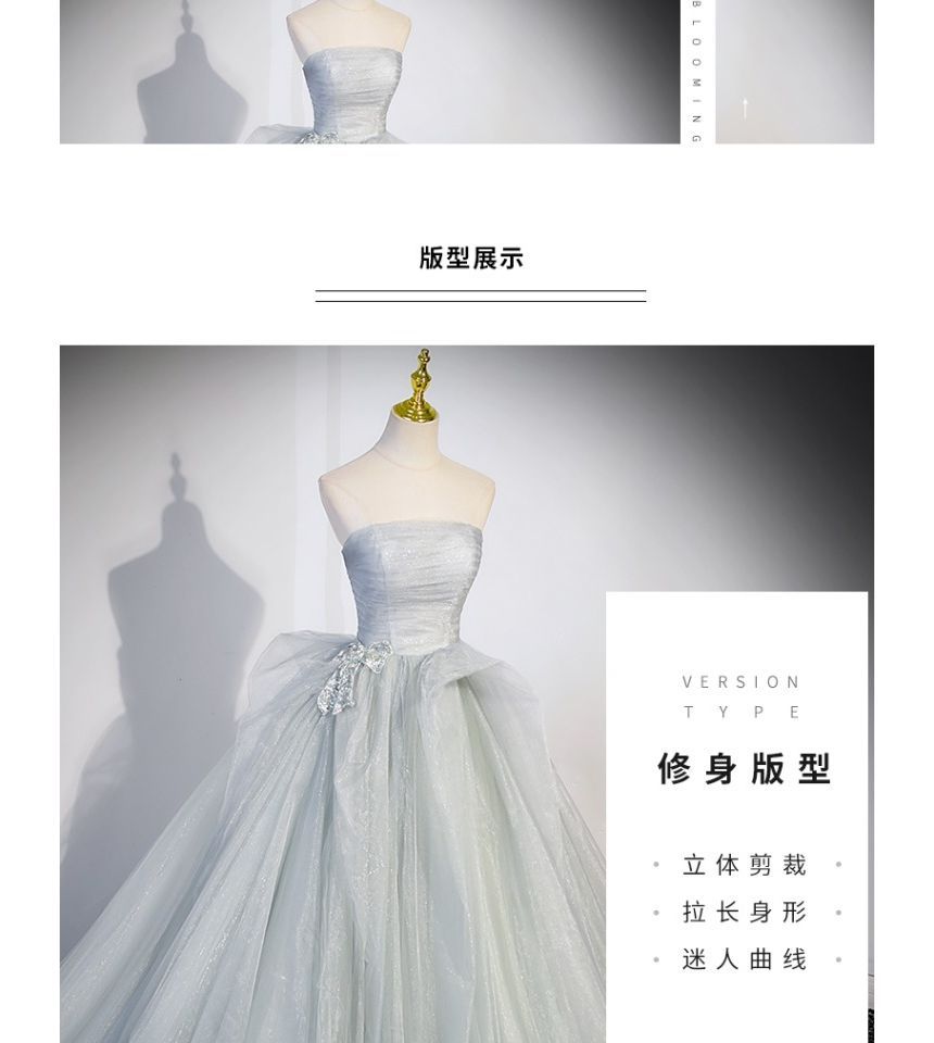 Gown Evening A-Line Mesh Tube Bow Plain Ruched