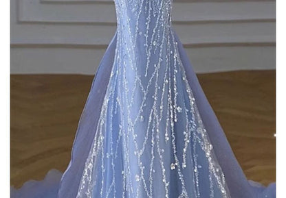 Sequin Short-Sleeve Evening Bow Gown Ruched Panel Shoulder Off Mermaid