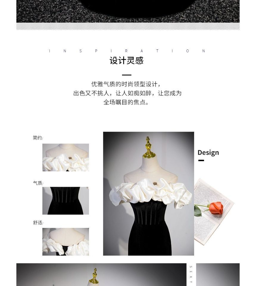 Tone Shoulder Velvet Off Evening Short-Sleeve Two Mermaid Gown Ruffle