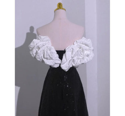 A-Line Shoulder Tube Tone Evening Ruffle Sequin Gown Off Two Short-Sleeve Bow